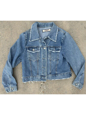 Vintage 90’s Paris Blues Denim Jacket Medium Wash Cropped Size Large Made in USA